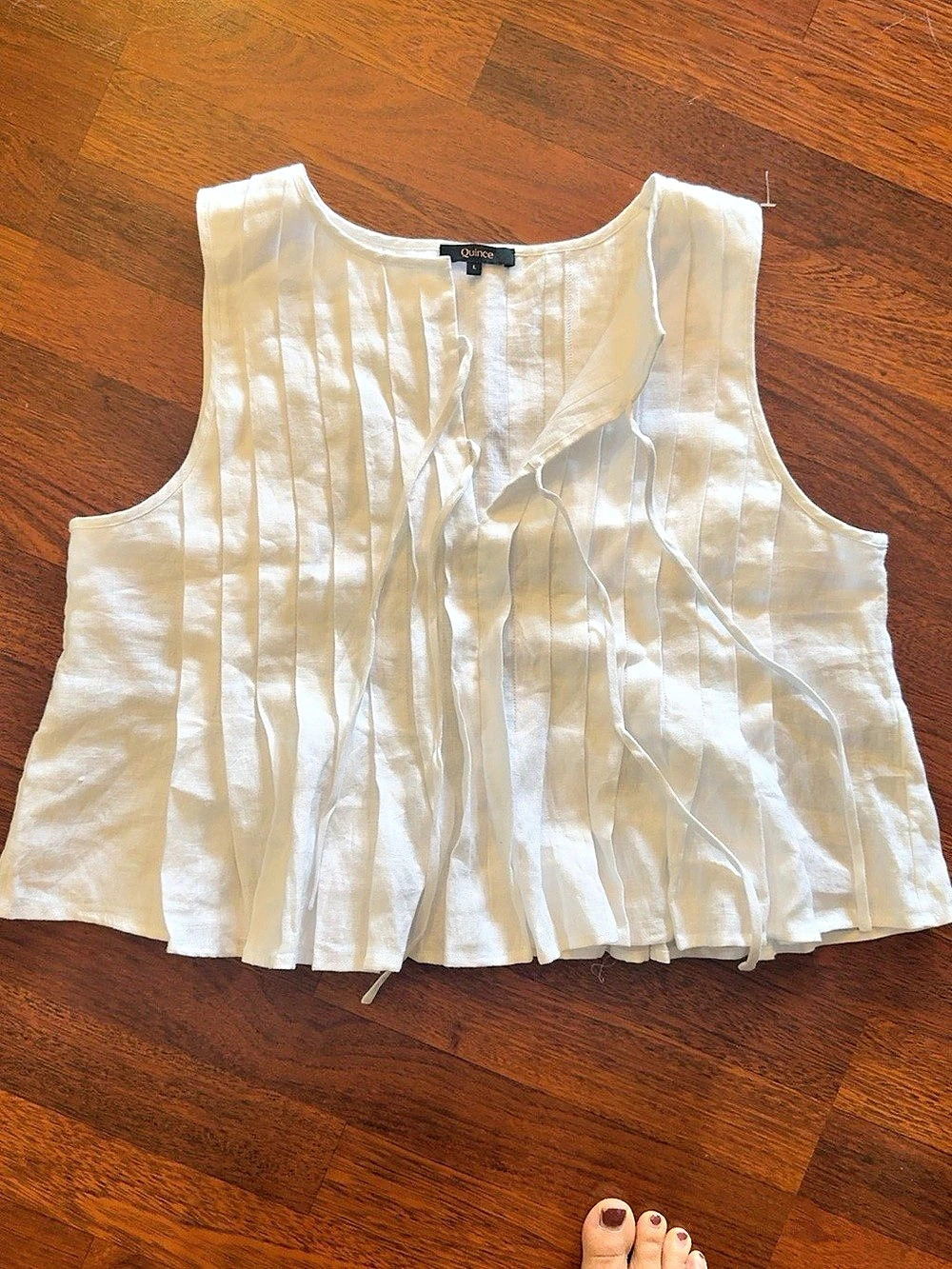 Quince 100% European Linen Pleated Tank White Large